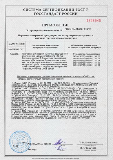 Приложение к сертификату №РОСС RU.МЕ20.Н01610