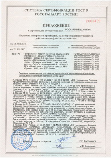 Приложение к сертификату РОСС RU.МЕ20.Н01791