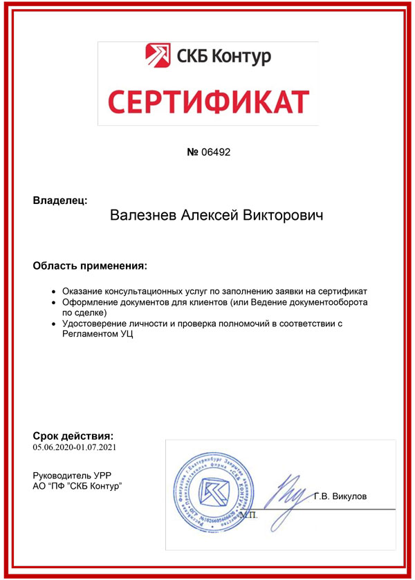 Сертификат СКБ «Контур» — Бабаева В.Л.